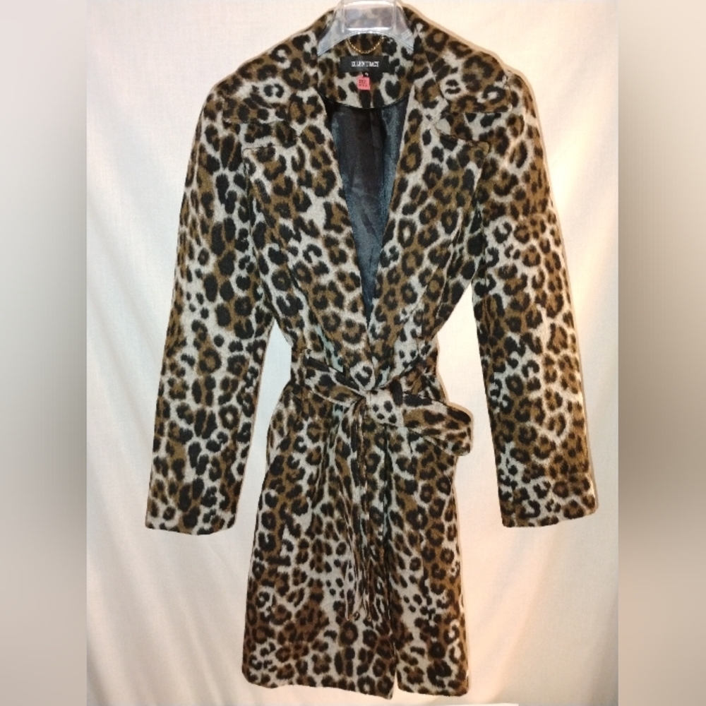 ELLEN TRACY LEOPARD PRINT WOOL-BLEND WRAP CAR COAT 12 USA